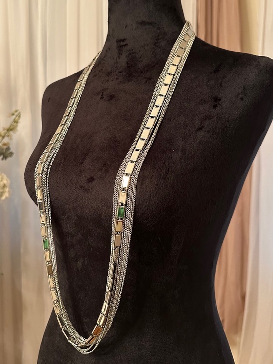 Jewelry - Vintage Extra Long Silver Tone Statement Necklace